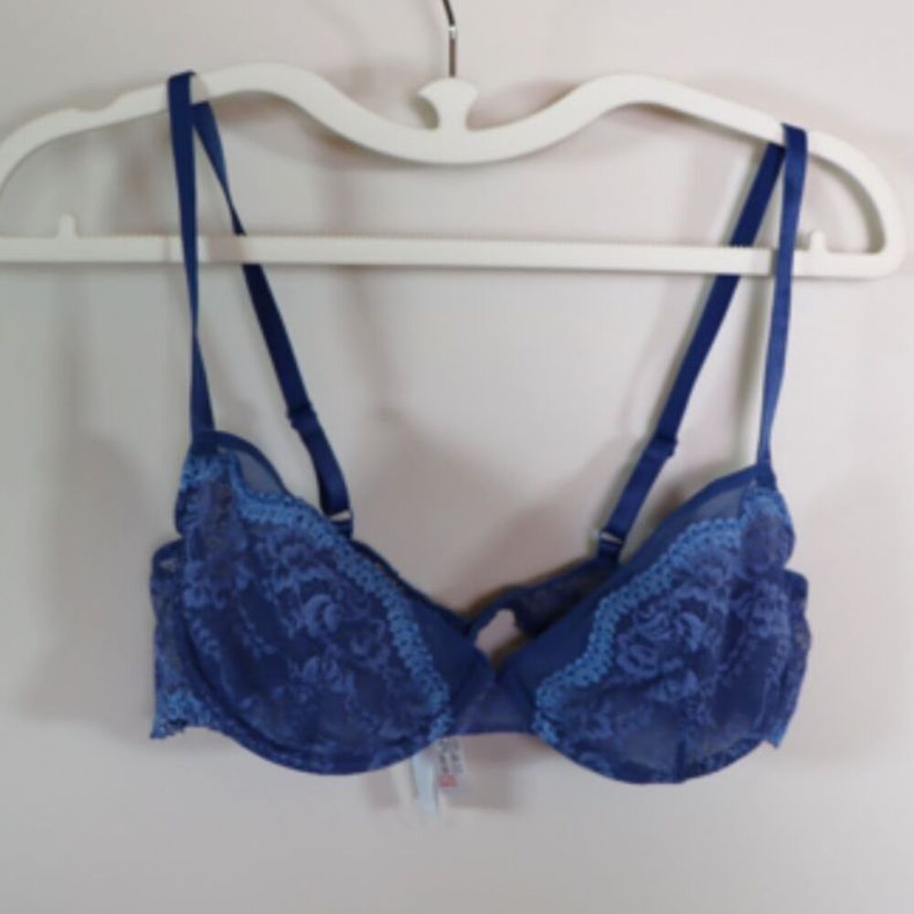 Forever 21 Blue Floral Lace Underwire Bra 36B Sheer Feminine